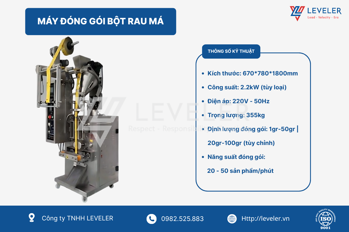 Thông số kỹ thuật máy đóng gói bột rau má Leveler